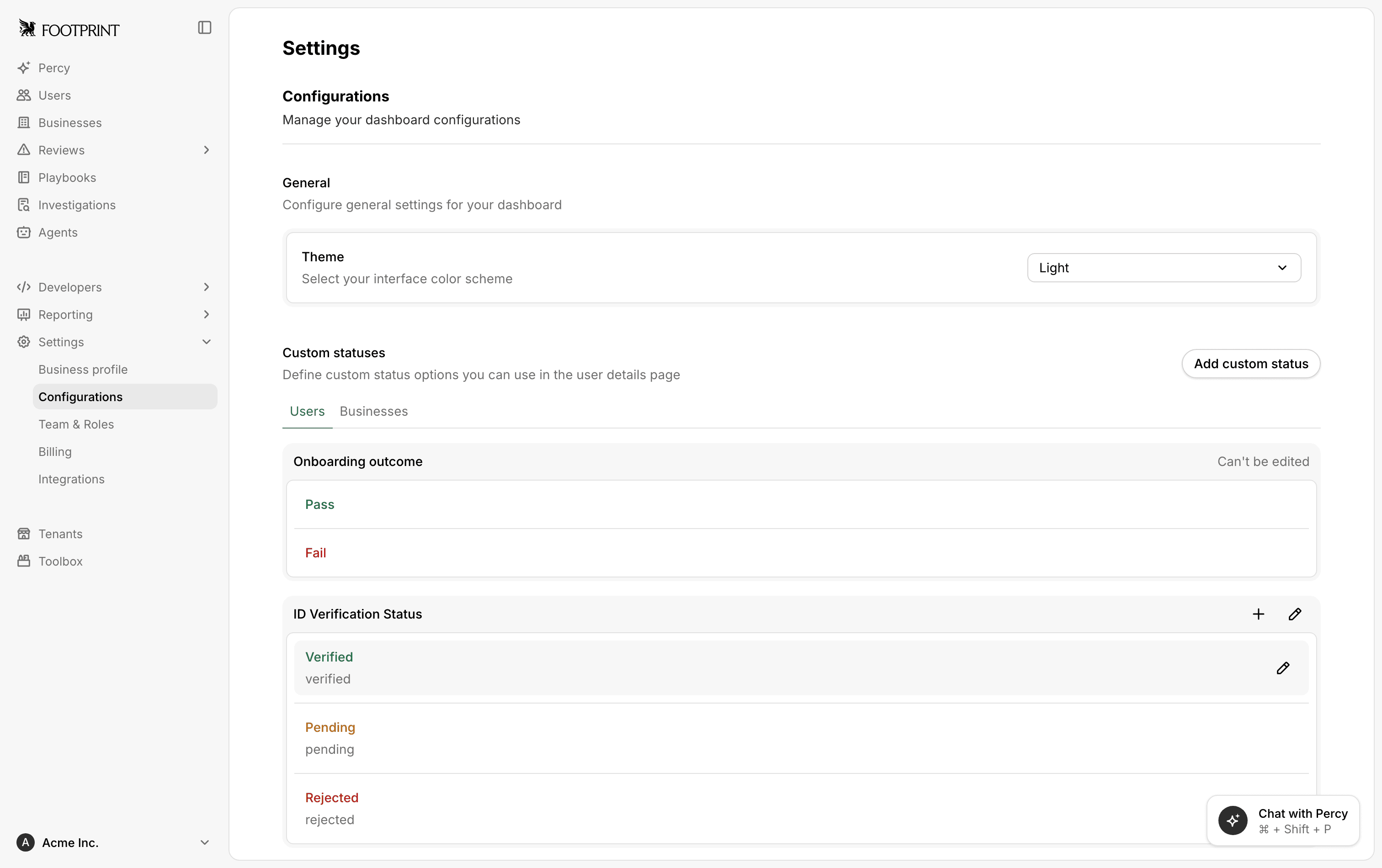 The custom statuses configuration page in organization settings