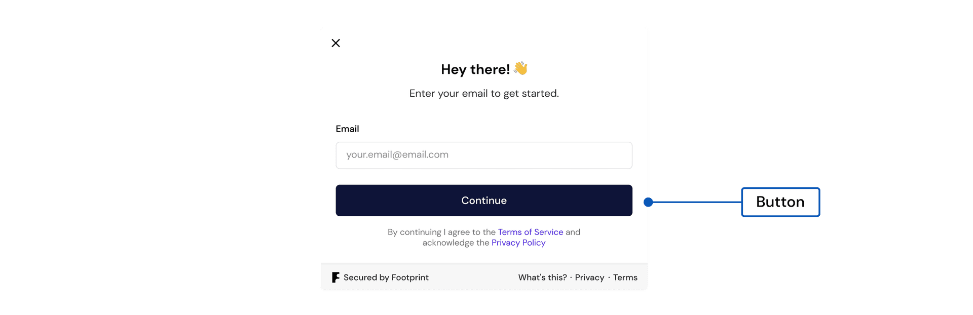 The dark Continue button on the email step of the flow