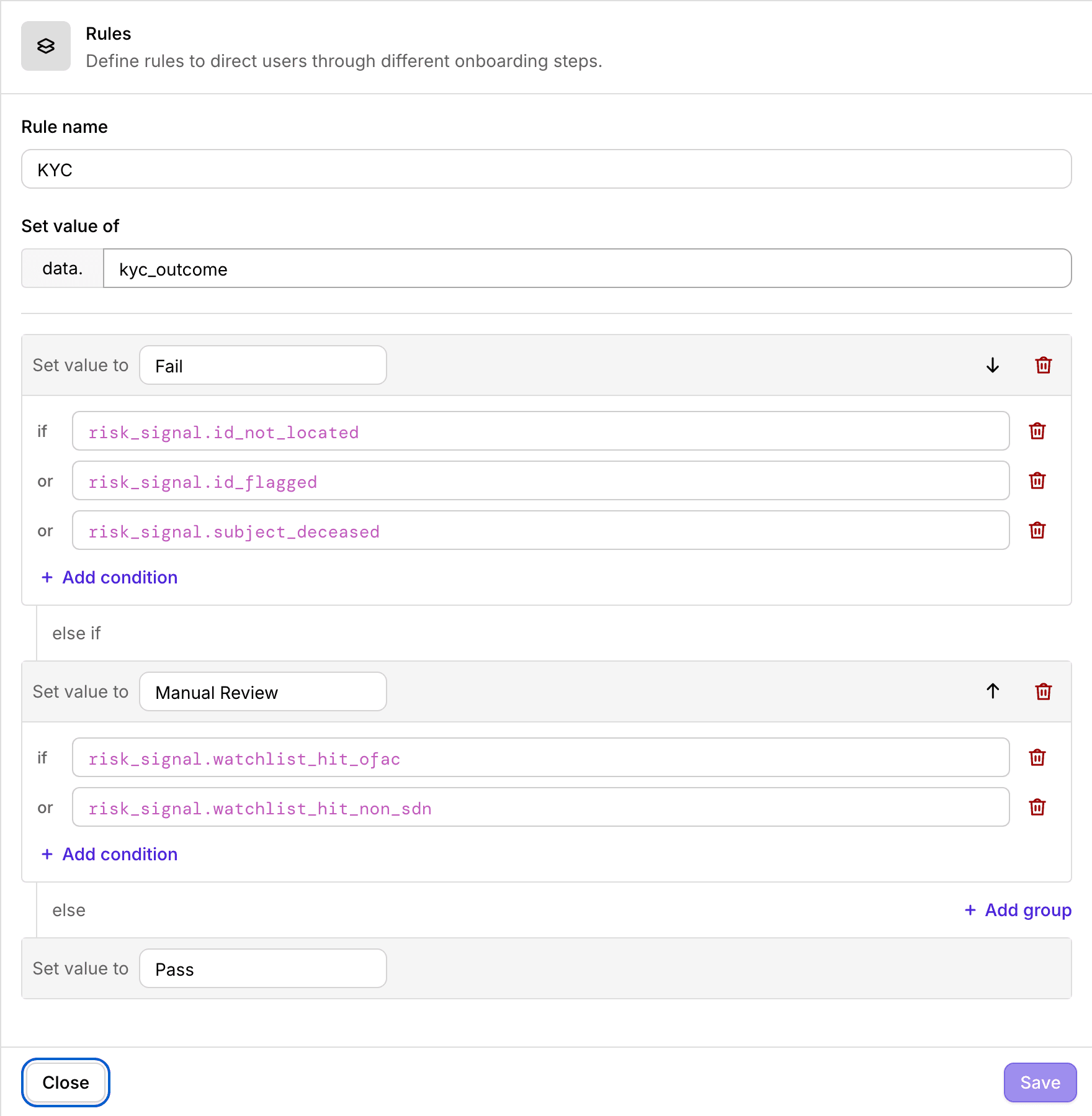 The Rules node, with rules written as CEL expressions